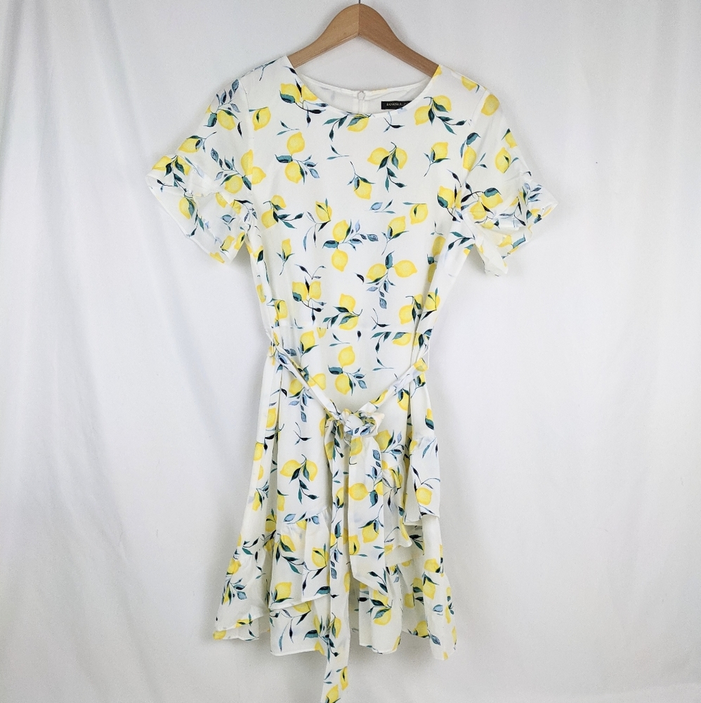 Banana Republic Lemon Ruffle Fit And Flare Dress